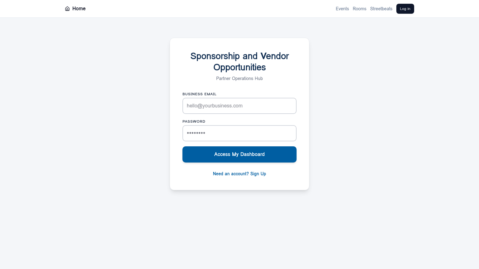 Vendor portal — sign in to manage your booth
